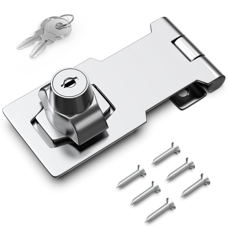 [Australia - AusPower] - 3 Inch Keyed Hasp Lock for Cabinets & Small Doors, Twist Knob Design, Heavy Duty Zinc Alloy with Chrome-Plated Iron, Includes Keys & Screws, Silver 3 Inch 