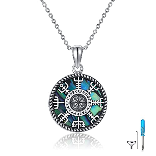 Viking Compass Necklace Sterling Silver Runes Vegvisir Pendant Necklace Mothers Day Jewelry Gift for Women Mom