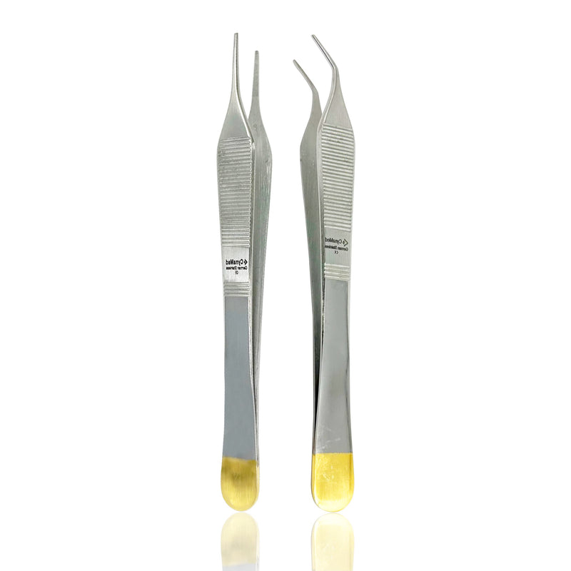 [Australia - AusPower] - Cynamed Set of 2 Adson Forceps with Gold Handle - 6 in. Straight Fine Point Surgical Veterinary Instruments (Serrated) Serrated 