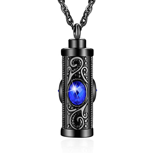 XIUDA Crystal Cremation Urn Necklace for Ashes Keepsake Stainless Steel Memorial Pendant with Flower Bule