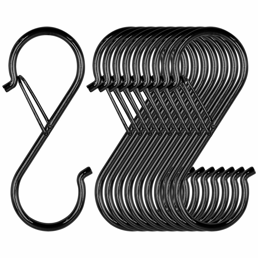 Vantasii 10 PCS S Hooks, Rustproof S-shaped Hook with Safety Buckle Heavy Duty Metal S Hanging Hook for Clothes, Pots, Pans, Kitchen Utensil, Cubicle, Closet Rob, Bags (3.5 inch, Black)