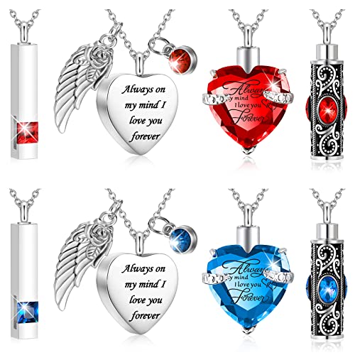 Fumete 8 Pcs Urn Necklaces for Ashes Cremation Jewelry, Light Blue, Red