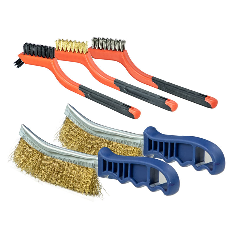 [Australia - AusPower] - SALI 5pcs Wire Brushes for Cleaning Rust Removal Nylon/Brass/Stainless Steel Bristles with Curved Handle Grip for Dirt & Paint Scrubbing Removing Unfinished Metal Parts, Paint Stains Household Clean 5 