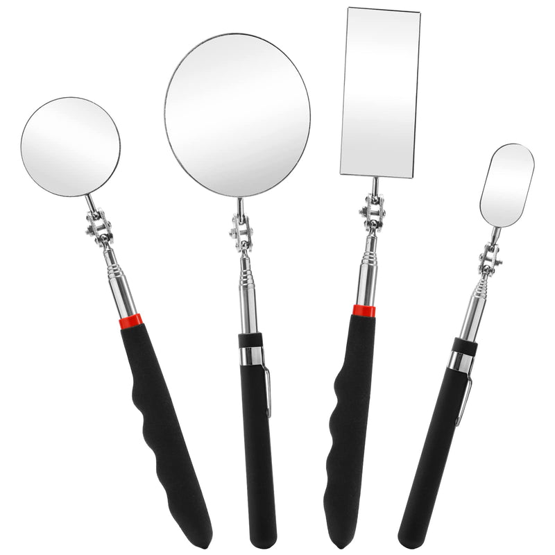 [Australia - AusPower] - Jucoan 4 Pack Telescoping Inspection Mirror, Flexible Inspection Mirror Round and Rectangular Adjustable Inspection Mirror for Observing Vehicle Small Details,Extends up to 25 Inch, 360 Swivel 