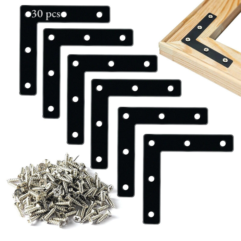 [Australia - AusPower] - Flat Corner Braces, 20 Pcs 3.15x3.15" L right Angle Braces Brackets, Flat Repair Mending Plates for Wooden Frames Beds Tables Cabinets Chairs, Joining Bracket Support Braces with 100 pcs screws, Black 