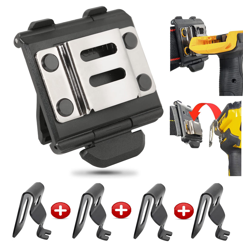 Tape Measure Holster with 4 Drill Clip, Tape Measure Holder Belt, Drill Holster Belt Clip, Drill Holster with Tool Belt Hook, Free Your Hands. Black Drill Holster + 4pcs Drill Bit Hook