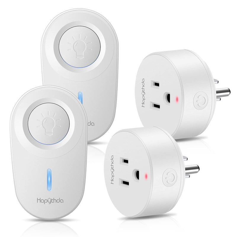 [2 Pack] HAPYTHDA Wireless Remote Control Outlet Plug, No Wiring Needed Remote Light Switches Kit, 500 Feet RF Range 275V/15A/1500W Electrical Remote Outlet for Light, Small Electrical Appliance Remote & Outlet White 2