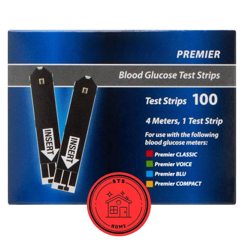 [Australia - AusPower] - Premier Blood Glucose Test Strips | Blood Glucose Test Strips | Test Strips for Diabetes | Blood Sugar Test Strips | Diabetic Test Strips | Premier Test Strips 100 Count + STS Sticker. 