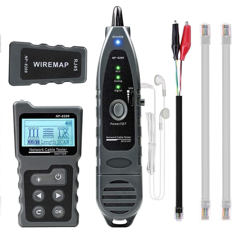 [Australia - AusPower] - NOYAFA NF-8209 Advanced Network Cable Tester for poe test/NCV/cat5/cat5e/cat6/cat6a,Length Measurement/Underground Telephone Line Wiremap Tester&Continuity Testing/by TDR Grey 