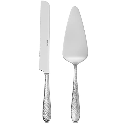 Hudson Essentials Bergamo Hammered 18/10 Stainless Steel Wedding Cake Knife & Cake Server Set – Perfect for Weddings, Engagements, & Birthay Parties