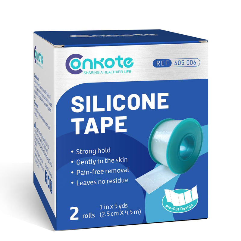 [Australia - AusPower] - Conkote Pain-Free Removal Silicone Tape 1" x 5 Yards, Strong Adhesion and Hypoallergenic, Good for Sensitive Skin, 2 Rolls Clear (2 Rolls) 