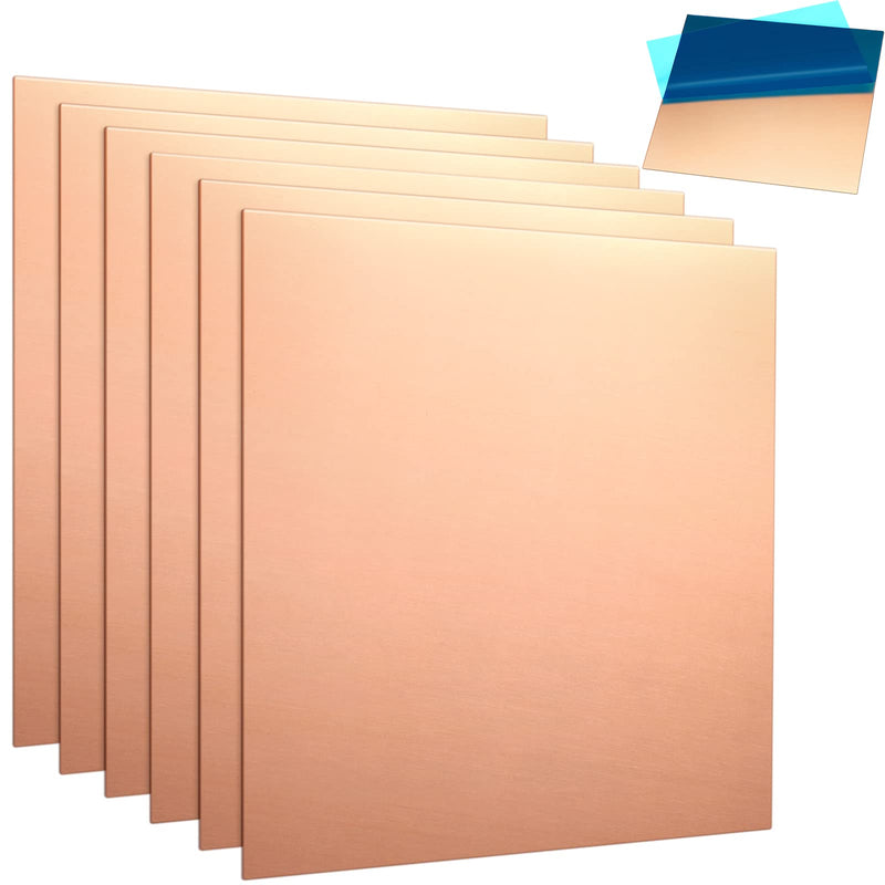 Nuogo 6 Pcs Pure Copper Sheet 6 x 6 Inch 24 Gauge (0.51mm) Thickness Pure Copper Plate Double Sided Film Attached Metal Material Sheet for Crafting, Jewelry, Repair, Electrical, Industry