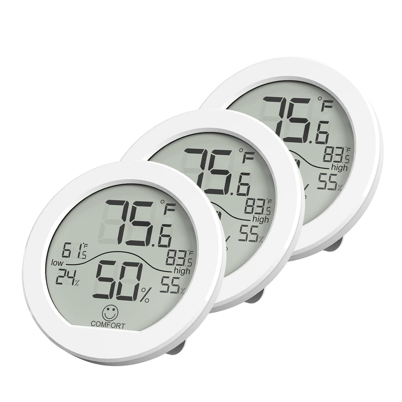 Digital Hygrometer 3 Pack Room Thermometer and Humidity Gauge LCD Hygrometer with Max and Min Records (White) White TH1 x3