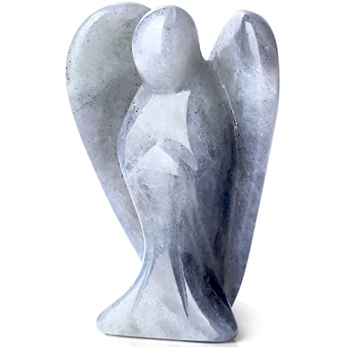 QINJIEJIE Polished Labradorite Guardian Angel Decor - White Angel Statue, Gemstone Spiritual Gift & Meditation Figurine White Labradorite