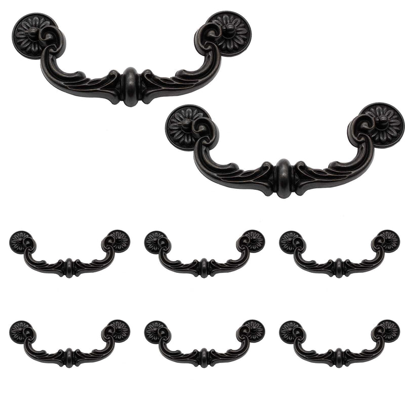 Biaungdo 8 Pcs 151mm/6 Hole Center Pull Handles, Zinc Alloy Rustic Vintage Style Drop-Down Bail Swing Dresser Pull Handle Antique Drawer Handles for Kitchen, Cabinet (7.3" Total Length)