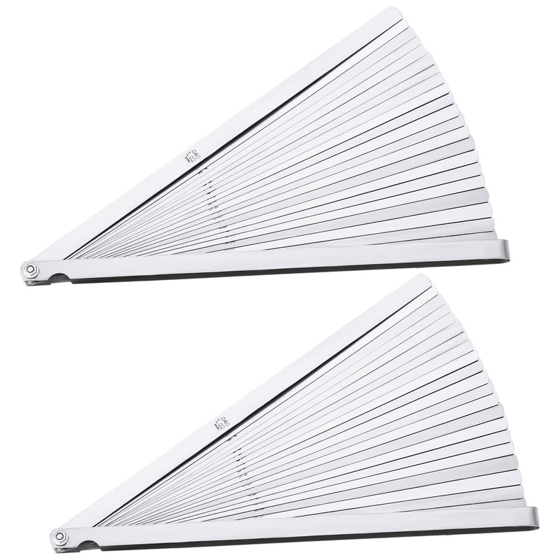 [Australia - AusPower] - Tigeen 2 Pcs 25 Blade Long Feeler Gauge Set 0.038-1.02mm, Stainless Steel Feeler Gauge Dual Marked Metric and Imperial Measuring Tool, Silver for Guitar, Spark Plug, Piston Measure 