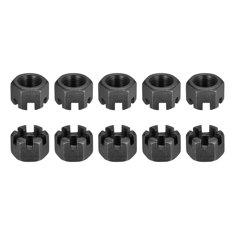 [Australia - AusPower] - M12x1.25mm(DxP) Slotted Hex Castle Nuts - 10Pack - Good for Machinery Repairing - Carbon Steel Blackened Hexagon Nuts - Black M12x1.25mm 