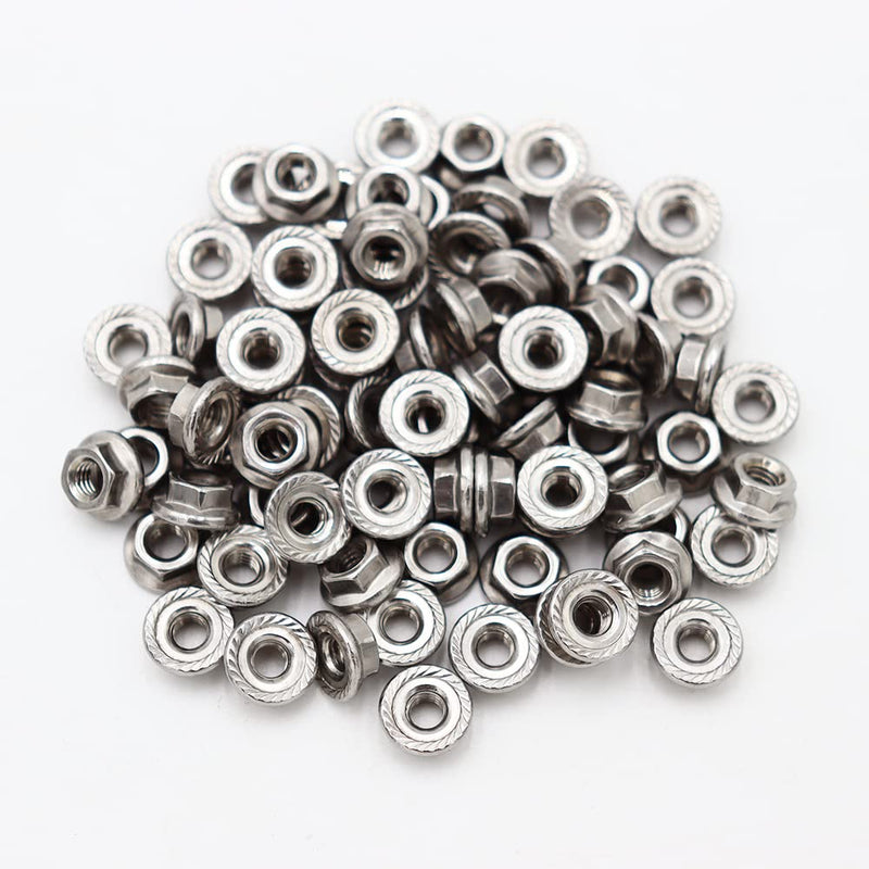 [Australia - AusPower] - M4x0.7mm DIN6923 Serrated Flange Nuts 100 Pack 304 Stainless Steel Hex Lock Nuts Full Thread for Industrial Construction Fasteners M4x0.7mm, 100 pcs 