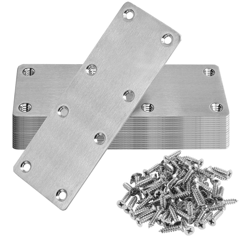 [Australia - AusPower] - 5.5 x 2 Inch Flat Straight Brace Bracket, Silver Flat Mending Plate Stainless Steel Fixing Corner Brace for Wood Furniture ( 140 x 50 x 2mm, 6 Pcs) 