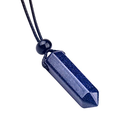 Magic Human - Lucky Crystal Point Pendant Necklace - Genuine and Healing Stones - Authentic Gemstones - Hexagonal Pendulum Gift - Good Luck and Spiritual Protection Amulets and Talismans - Chakra Energy Stones Blue Goldstone - Sacral Chakra