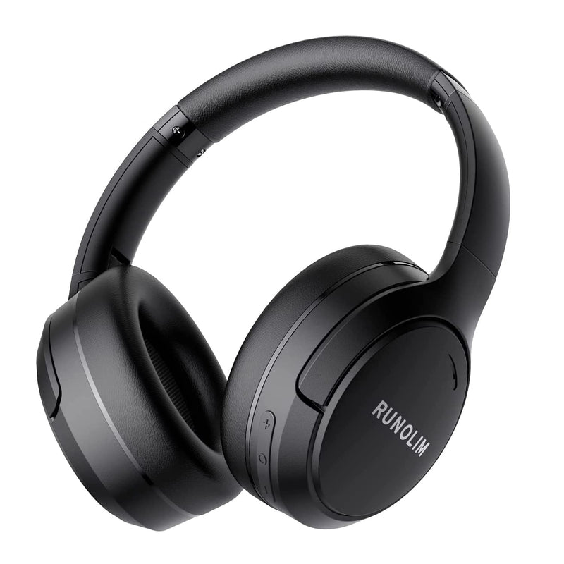 [Australia - AusPower] - RUNOLIM Hybrid Active Noise Cancelling Headphones, Wireless Over Ear Bluetooth Headphones with Microphone, 70H Playtime, Foldable Headphones with HiFi Audio, Deep Bass for Home Travel Office Black 