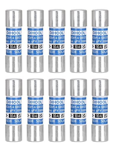 DIHOOL PV Fuse 10A DC 1000V 10x38 20kA Fuses High Voltage Fuse Tube Quick Fine Fuse for Solar Photovoltaic Applications Photovoltaic (Pack of 10) 10ax10pcs