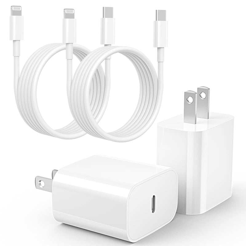 [Australia - AusPower] - Ximytec 20W USB C Fast Charger [MFi Certified] Compatible with iPhone 14/13/ 12/11/ XS/XR/X/ 8 /iPad, 2Pack PD Type C Charger Blocks with 6FT Type-C to Lightning Cables 