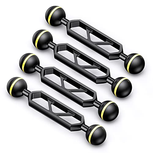 Seafrogs Aluminum Alloy Underwater Extension Arm, 1" Ball to YS Head Adapter, Carbon Fiber Dual Ball Arm for Strobe, Video Light, Diving Tray(AM-16-4PCS)