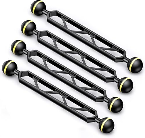 Seafrogs Aluminum Alloy Underwater Extension Arm, 1" Ball to YS Head Adapter, Carbon Fiber Dual Ball Arm for Strobe, Video Light, Diving Tray (8inch-4PCS)