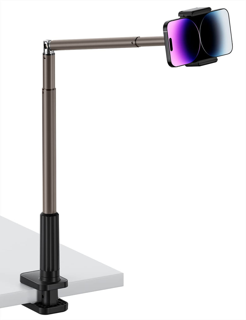 [Australia - AusPower] - Viozon Phone Holder, Flexible Long Arm,Overhead Mount,360° Angle Adjustable,Aluminum Alloy, C Clamp for Headboard Bedside&Table&Desk,Compatible with 3.5"-6.9" Phone,iPhone 16 15Plus / Pro Max Black 