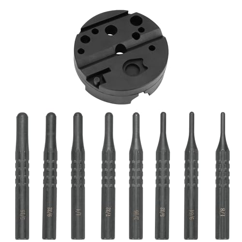 Pridefend 8-piece steel roll pin punch set with bench block for machinery maintenance and repair