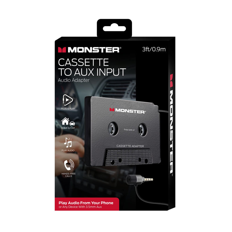 [Australia - AusPower] - Monster Cassette to Aux Audio Adapter for Car, Compatible with Devices Featuring 3.5mm Aux Port, Music Playback, Hands-Free Calls, Xtreme Easy DIY Installation, Plug and Play 