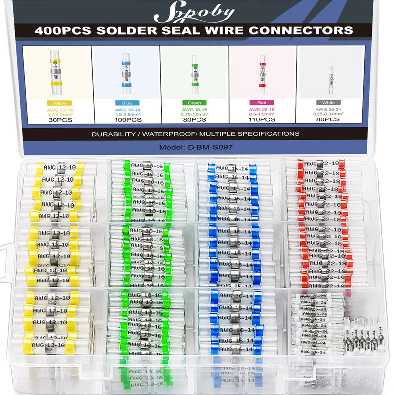 [Australia - AusPower] - 400PCS Solder Seal Wire Connectors, Sopoby Self Soldering Heat Shrink Butt Connector Solder Sleeve Waterproof Insulated Electrical Butt Splice Wire Terminals for Marine Automotive Boat Truck 