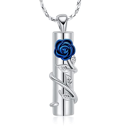 Imrsanl Cremation Jewelry Cylinder Urn Necklace for Ashes Silver-Blue