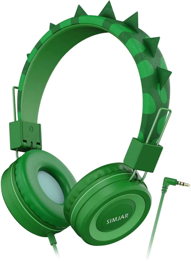 [Australia - AusPower] - SIMJAR Dinosaur Kids Headphones with Microphone for School, Volume Limiter 85/94dB, Over-Ear Girls Boys Headphones for Kids with Foldable Wired Headphones for iPad/Travel/Tablet Green 