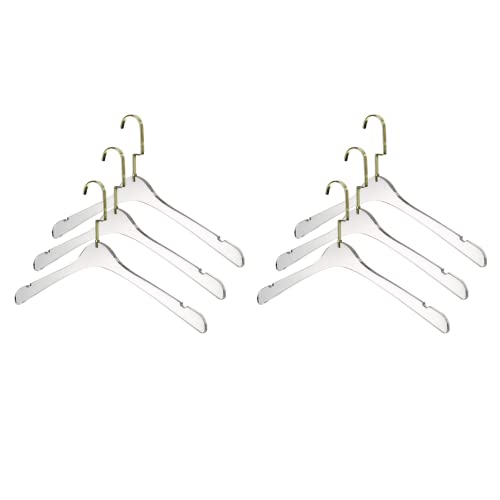 YBM Home Quality Acrylic Clear Hangers Made of Clear Acrylic for a Luxurious Look and Feel for Wardrobe Closet, Clothes Hangers Organizes Closet, Men, Gold w/ Flat Hook, 4104-6 6