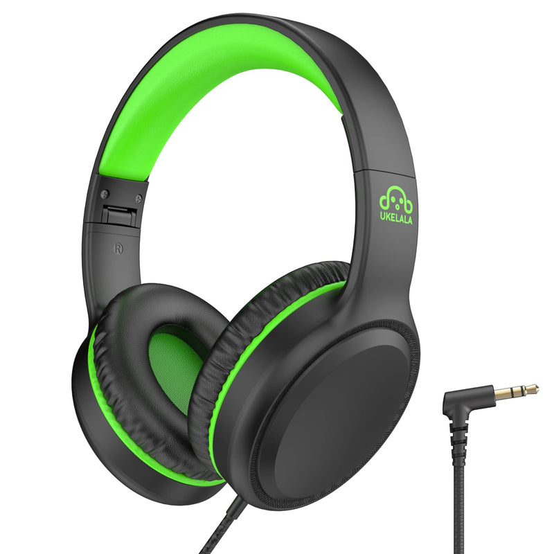 [Australia - AusPower] - Green Wired Headphones for Boys Portable On Ear Youth Headphones for School Airplane Travel Lightweight Portable Compatible with Pad Computer Laptop for Adults Student Children Girls Kids Black/Green 