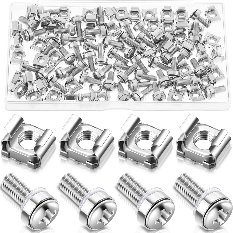 [Australia - AusPower] - M6 x 20 mm Rack Mount Cage Nuts, Screws and Washers for Rack Mount Server Cabinet Stainless Steel Silver Mounting Screws and Square Insert Nuts for Server Mounting Routers Shelves (50 Sets) 50 