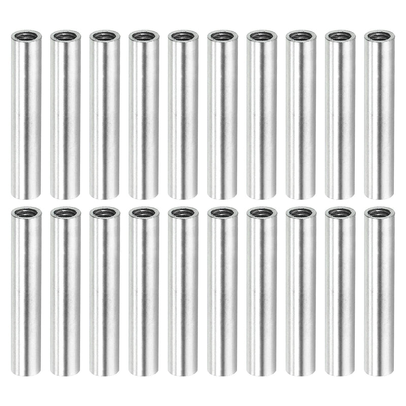[Australia - AusPower] - MECCANIXITY Round Coupling Nut, M4x0.7mm Female Thread 30mm Threaded Round Sleeve Connector Rod Bar Stud Tube Nut Hardware Fastener, Silver Pack of 20 