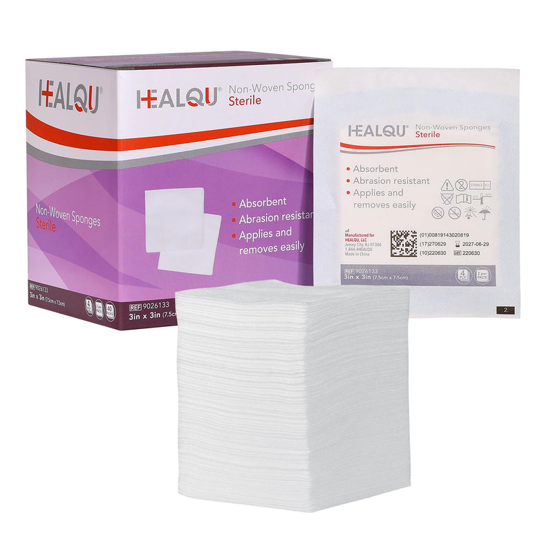 [Australia - AusPower] - HEALQU Gauze Pads - 3x3" Box of 80 Gauze Sponges- 40 Sterile Packs of 2 Pads, Non-Woven Surgical Sponges - Super Absorbent Medical Gauze Sponges for Wound Dressing, Debridement, Cleaning, Prepping 