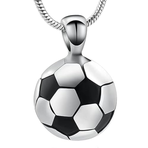 Sport Ball Urn Necklace for Ashes for Men Stainless Steel Memorial Pendant Silver-3