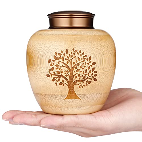 Small Urns for Human Ashes Adult Male Female,Small Keepsake Urns for Human Ashes Tree of Life Pattern Engraved,Memorial Cremation Urns for Human Ashes Adult Female Male Made of Bamboo Small,50 Cubic Inches