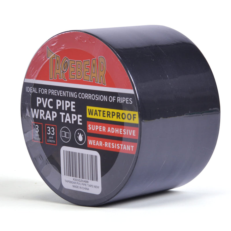 TAPEBEAR Corrosion Protection Pipe Tape, Wrap Pipe Tape for Drain Pipe, Metal & Electrical Piping, Anti-Corrosion Water Leak Proof PVC Tape, 3 Inch X 33 Yds, Black 3inch x 33yard 1