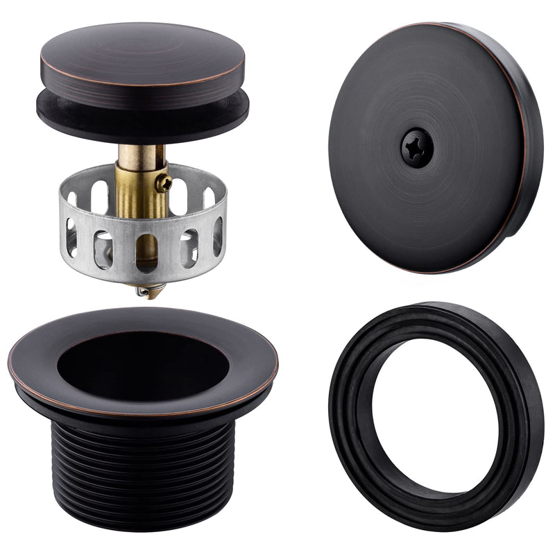 Brass Tip-Toe Tub Drain Kit with Basket Strainer and Single Hole Overflow Faceplate, Oil Rubbed Bronze 1-hole