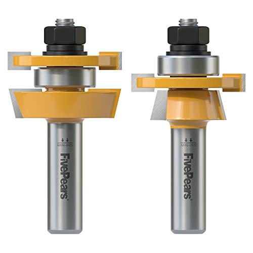 Fivepears Shaker Rail and Stile Router Bits Set 1/2 Inch Shank, 3/8 Inch Cutting Depth, Up to 7/8 Inch Stock, Shaker Style Router Bit for Making Kitchen Cabinet Door Wood Flooring Raise Panel. Shaker - Up to 7/8" Stock - 1/2" Shank