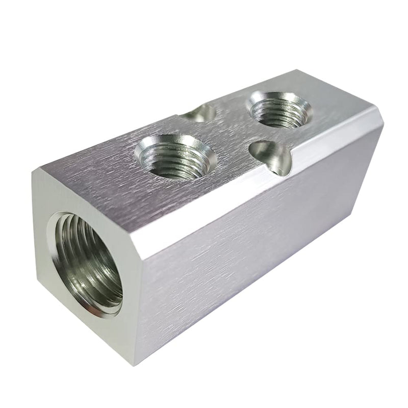 [Australia - AusPower] - Quality 2 Way 4 Port Air Manifold 1/2" NPT Supply Port 1/4" NPT Outport With Mounting Hole Aluminum Silver 1Pcs 