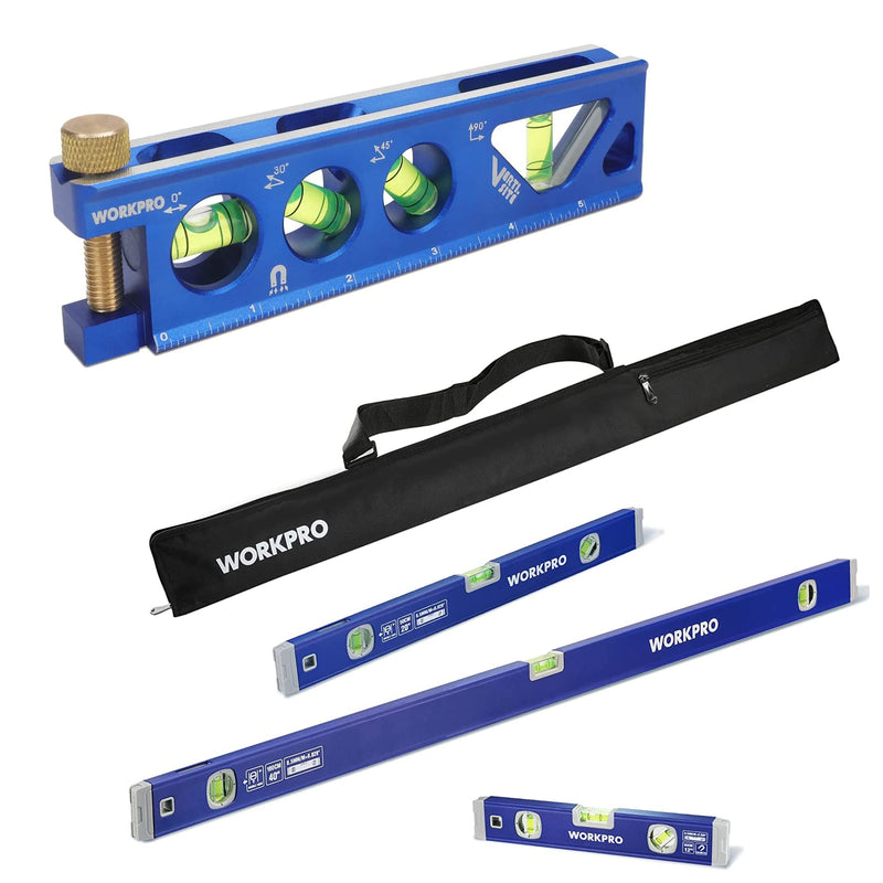 [Australia - AusPower] - WORKPRO Torpedo Level and 3-Piece Spirit Level Set (12", 20", 40") 