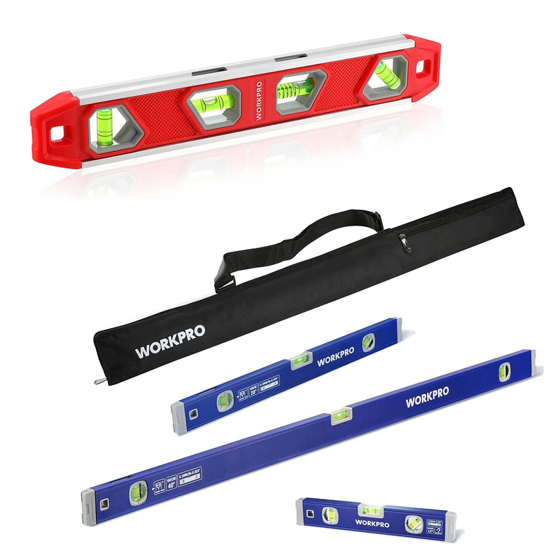 [Australia - AusPower] - WORKPRO 12 Inch Torpedo Level and 3-Piece Spirit Level Set (12", 20", 40") 