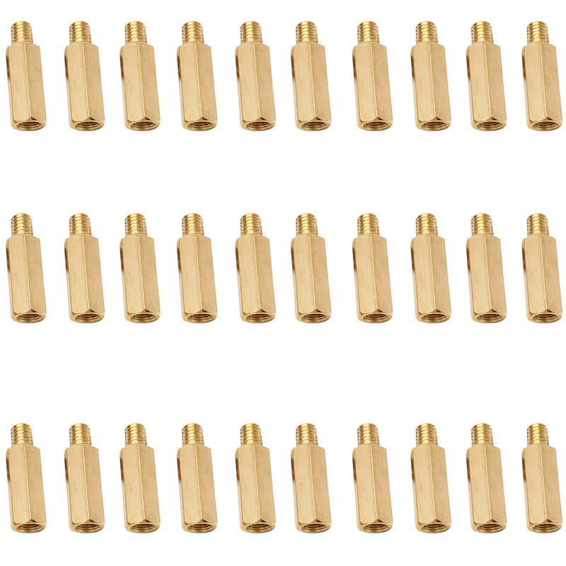 [Australia - AusPower] - 30Pcs Male to Female Brass Hex Standoff M4 x 15mm + 6mm Hexagonal Copper Column Male Female Thread Spacer Standoff Screw for Electronic Machine 