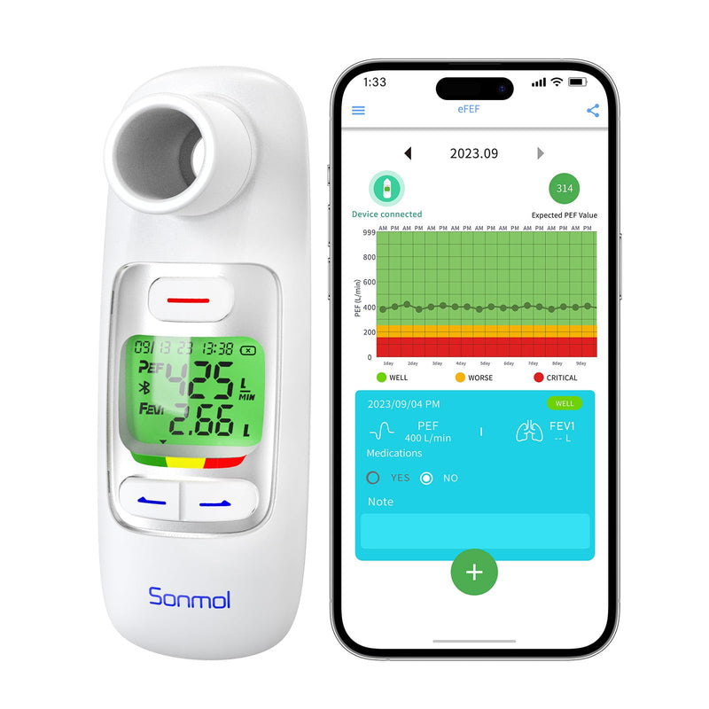 [Australia - AusPower] - Peak Flow Meter with Bluetooth APP Spirometer for Asthma COPD Monitor Tests PEF FEV1 Home Medical for Kids Adults with 300 Records Storage Function 